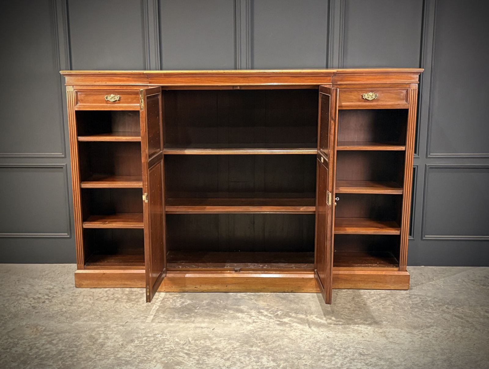 Large Breakfront Walnut Bookcase By Maple & Co. photo vintage