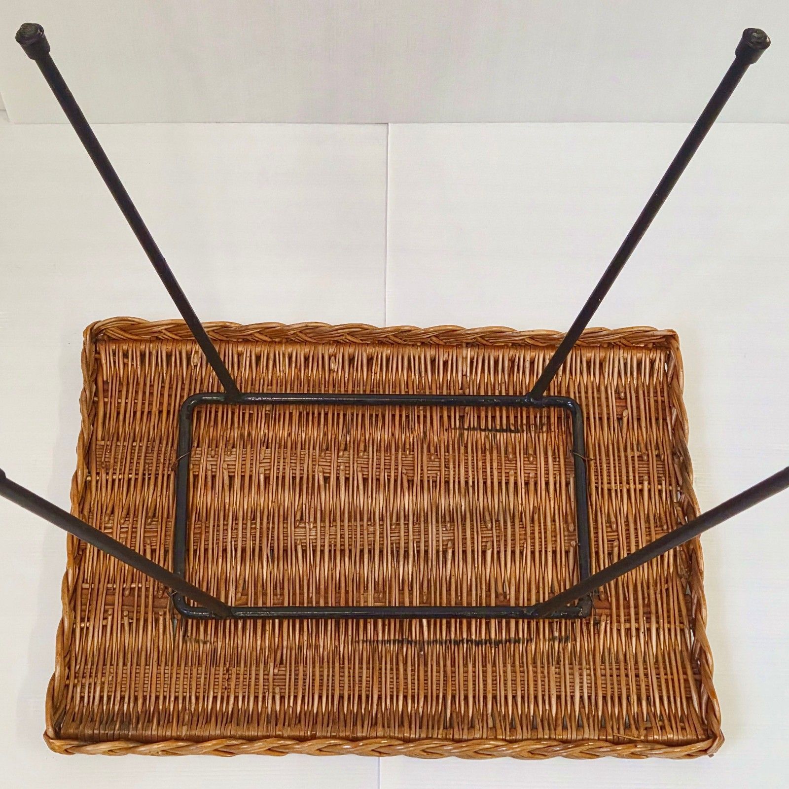 Vintage 1950s Rattan & Metal Black Lacquer Side Coffee Table 50s 1950s photo buy