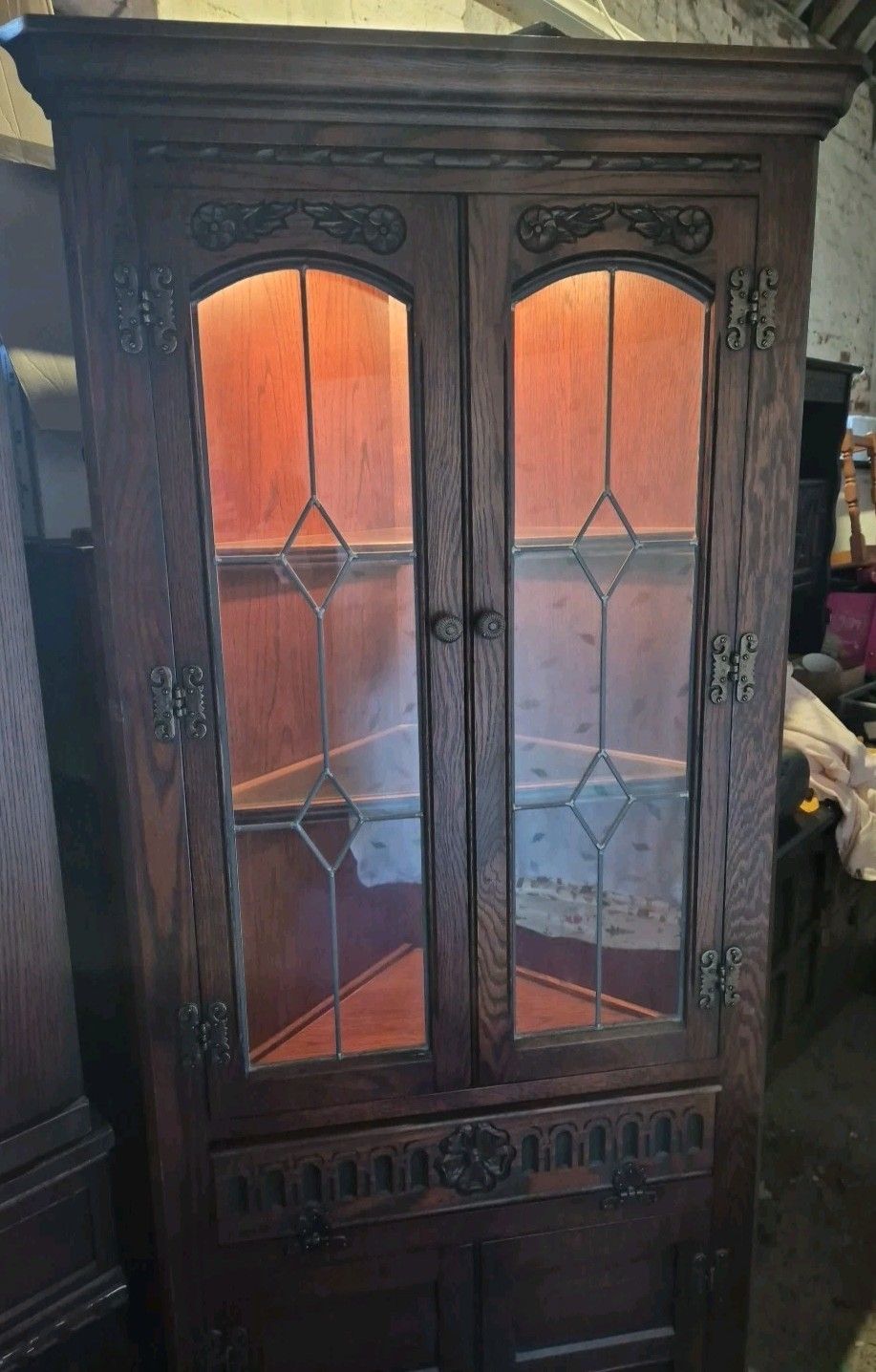 Gorgeous Oak Old Charm Corner Cabinet. 2263. Tudor Brown With Light photo furniture