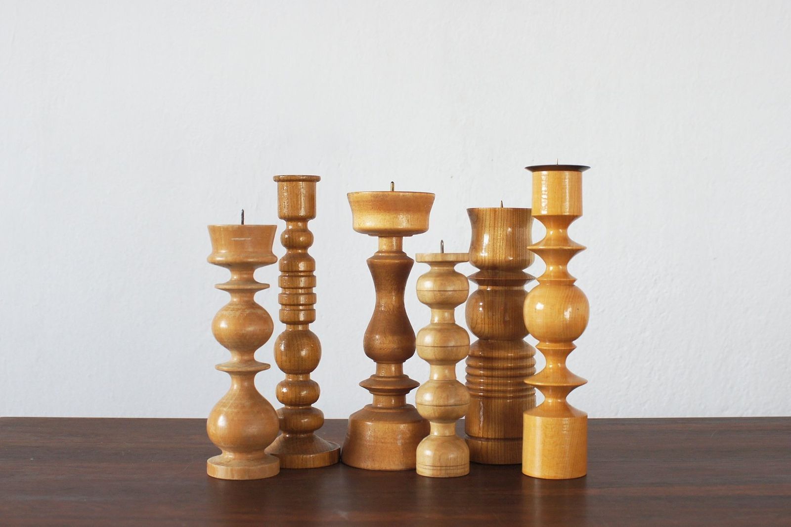 Scandinavian Wooden Candleholders, Set Of 6