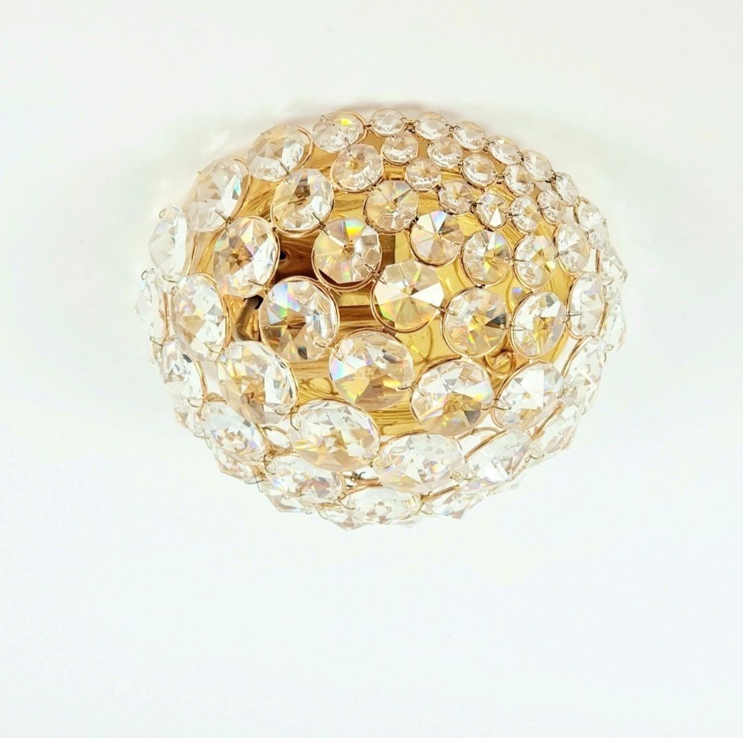 Mid Century Crystal Glass & Gilt Brass Wall Lamp From Palwa, Germany, 1970s photo Lighting