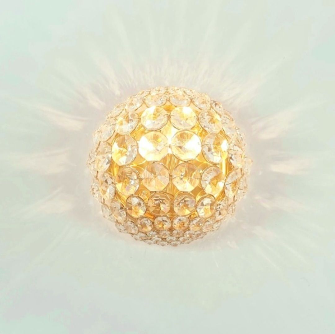 Mid Century Crystal Glass & Gilt Brass Wall Lamp From Palwa, Germany, 1970s photo vinterior