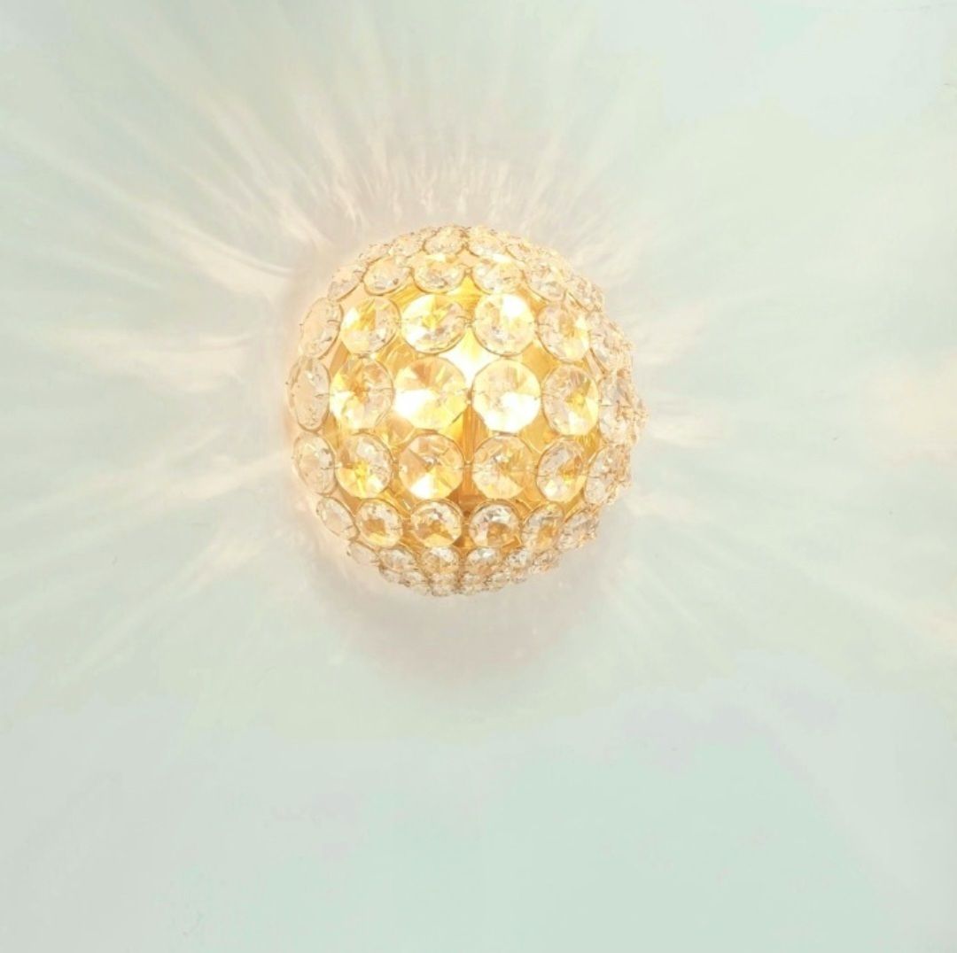 Mid Century Kristalglazen & Verguld Messing Wandlamp Van Palwa, Duitsland, Jaren 1970 photo vintage