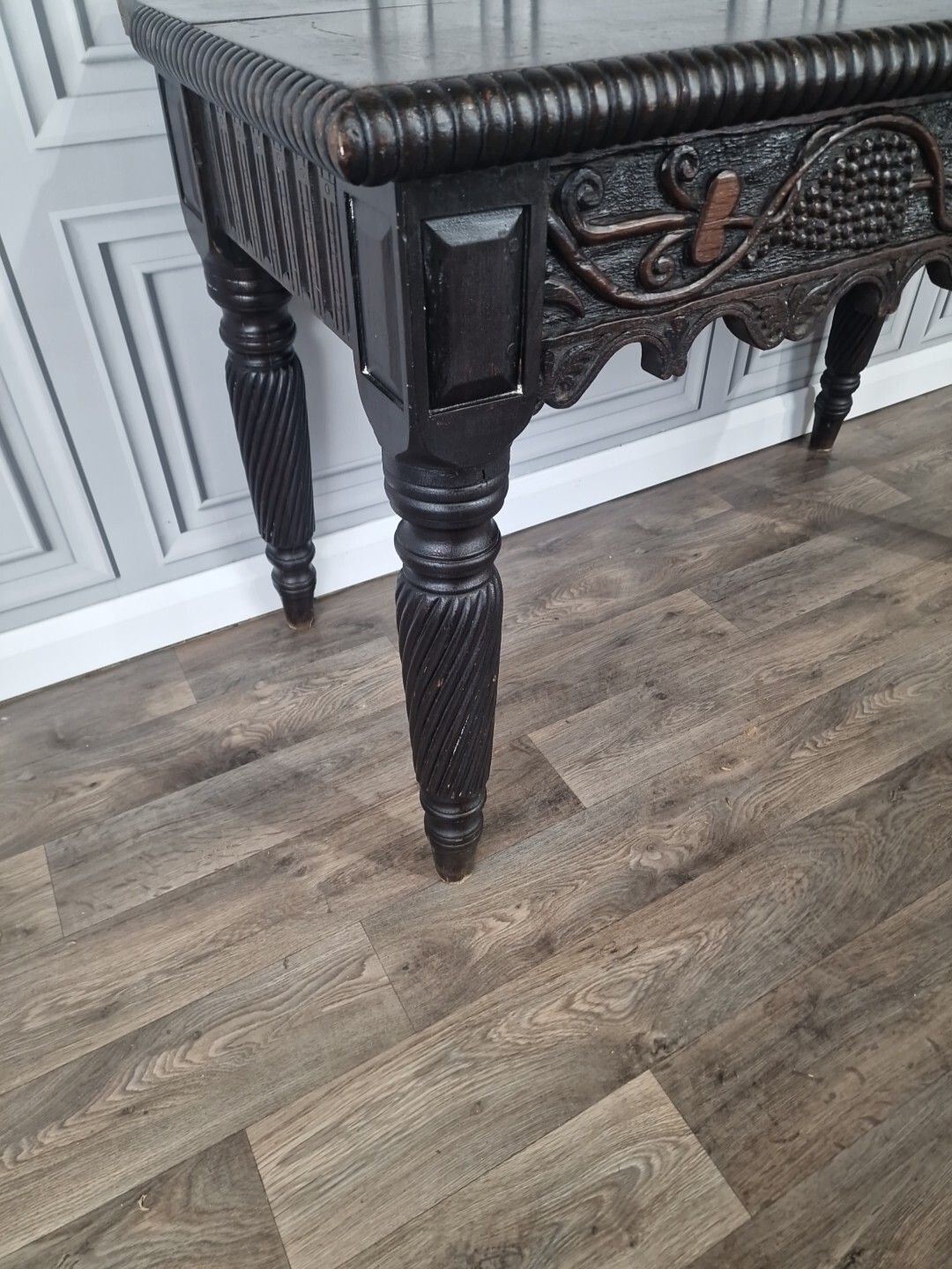 Antique Victorian Table Desk Hand Carved Hall Entry Console Writing Solid Wood photo for sale