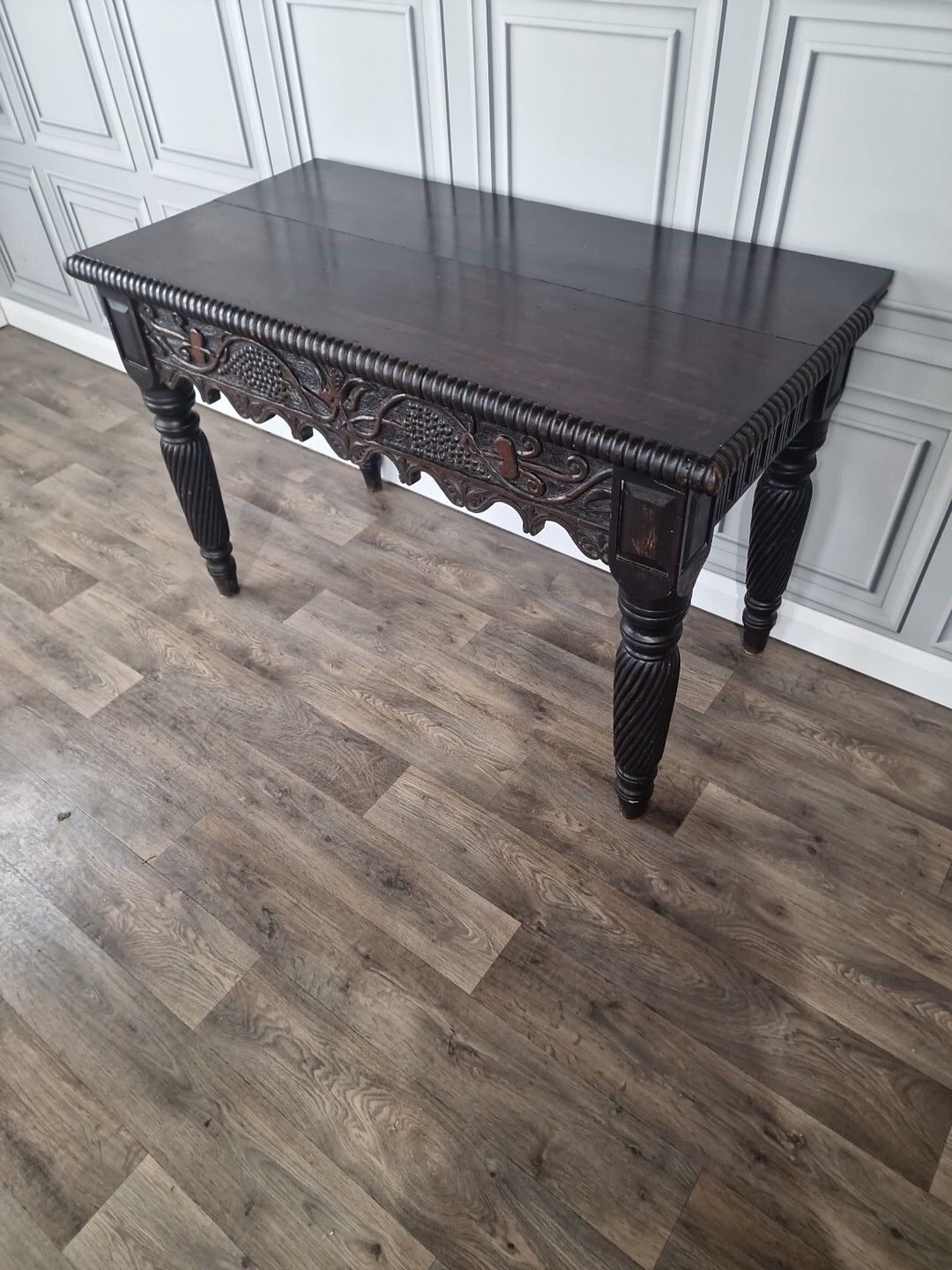 photo for sale Antique Victorian Table Desk Hand Carved Hall Entry Console Writing Solid Wood