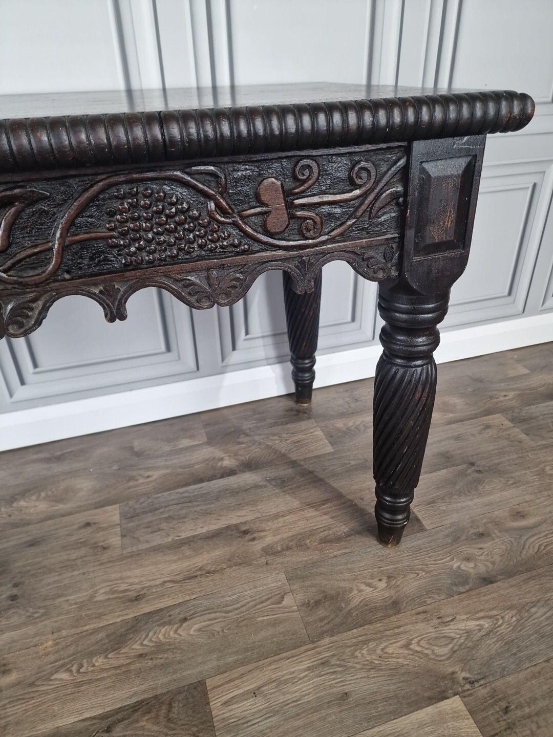 photo vinterior Antique Victorian Table Desk Hand Carved Hall Entry Console Writing Solid Wood