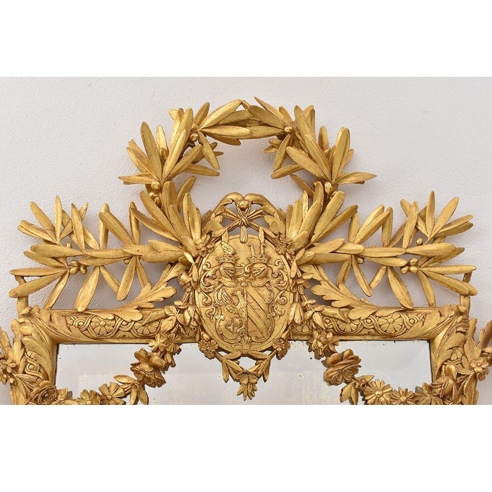 Antique Gold Leaf Wall Mirror Avec Laurel Garland, Carved And Gilded Wood Frame, XIX Century. (Spc193) photo 2000.0