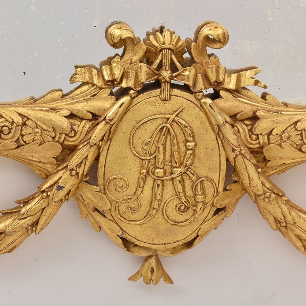 Antique Gold Leaf Wall Mirror Avec Laurel Garland, Carved And Gilded Wood Frame, XIX Century. (Spc193) photo vintage