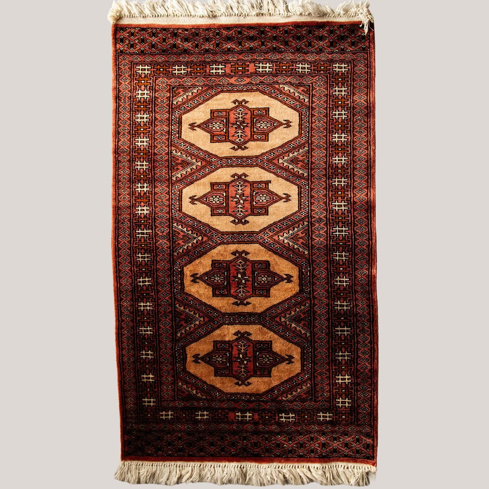 Turkmen Hand Knotted Wool Rug  Traditional Geometric Design Vintage