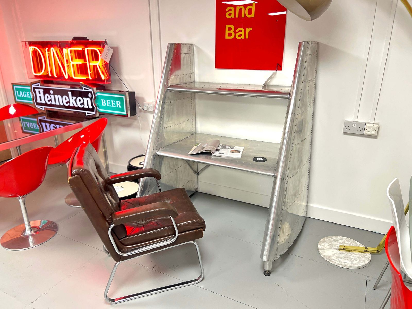 Ex Mod Jet Provost Desk Made From Polished Aluminium Horizontal Stabilisers photo furniture