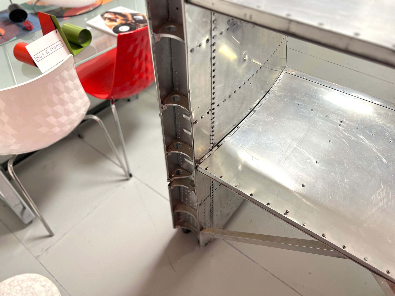 photo for sale Ex Mod Jet Provost Desk Made From Polished Aluminium Horizontal Stabilisers
