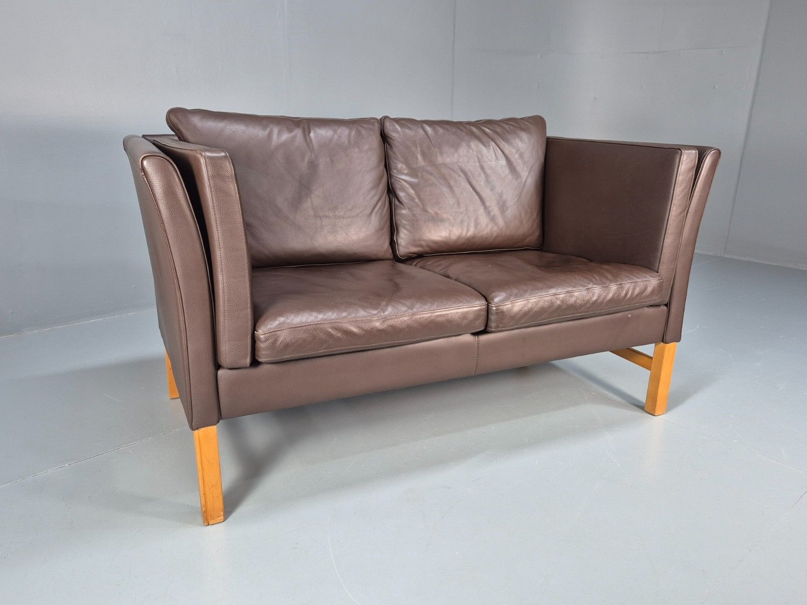 Mid Century Two Seater Sofa Vintage Danish Brown Leather Retro 1970 Eb10094 M2ss photo furniture