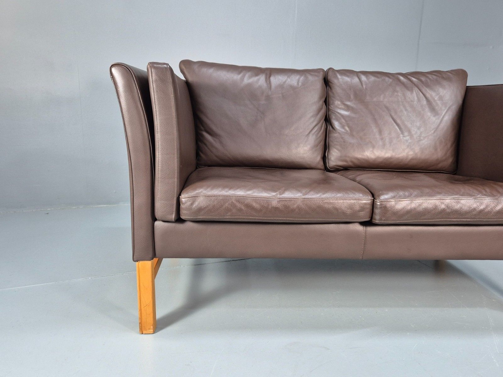 Mid Century Two Seater Sofa Vintage Danish Brown Leather Retro 1970 Eb10094 M2ss photo for sale