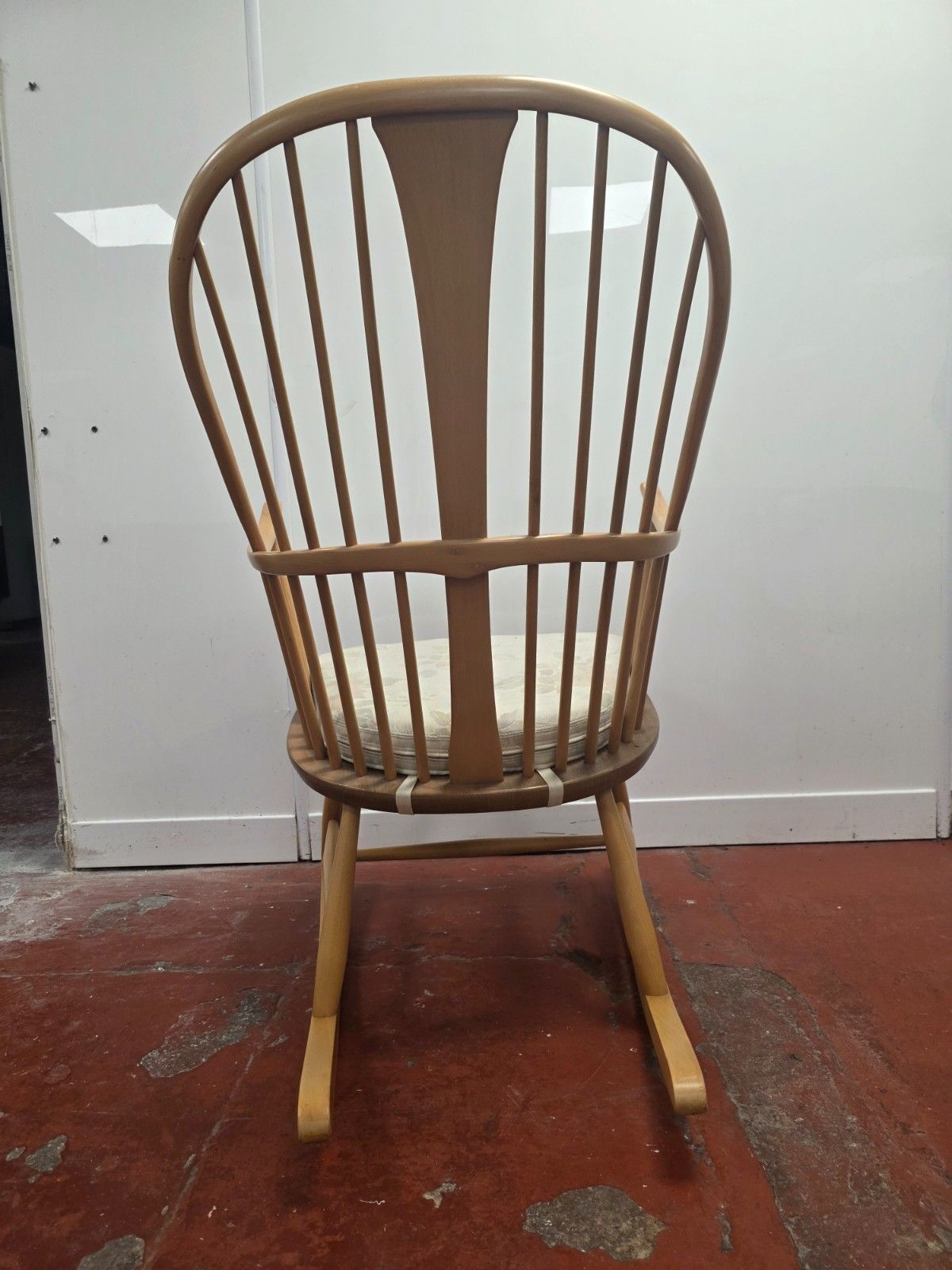 Blonde Ercol Chair Makers Rocking Chair With Original Cushion photo vintage