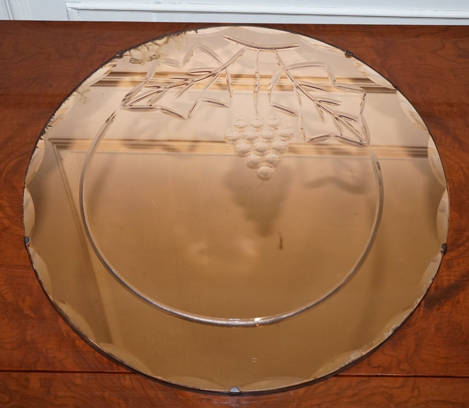 Vintage Art Deco Peach Glass Beveled Circular Wall Mirror photo Home Decor