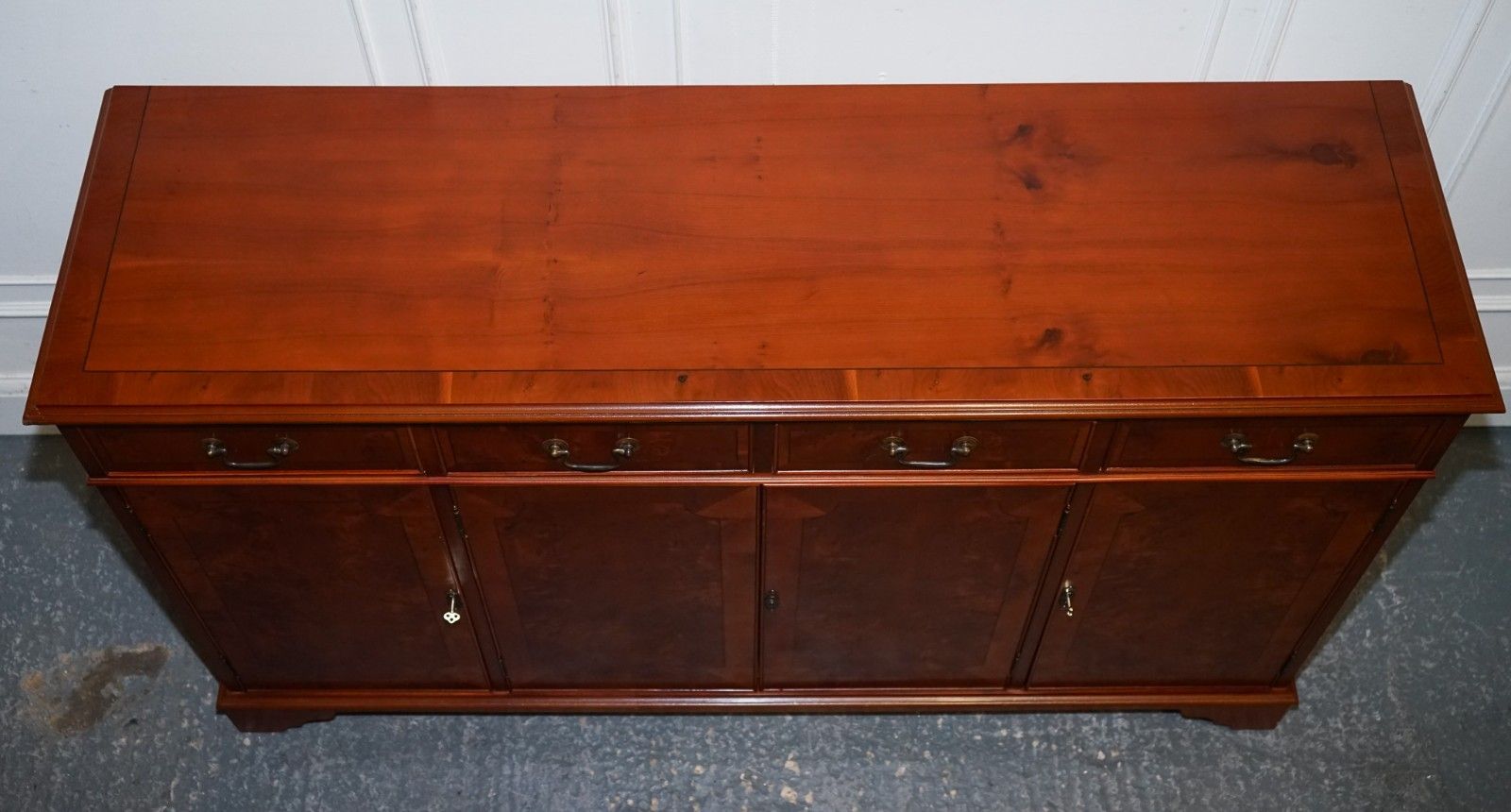 1350.0 Vintage Burr Yew Wood Sideboard With Four Cupboards & Drawers photo