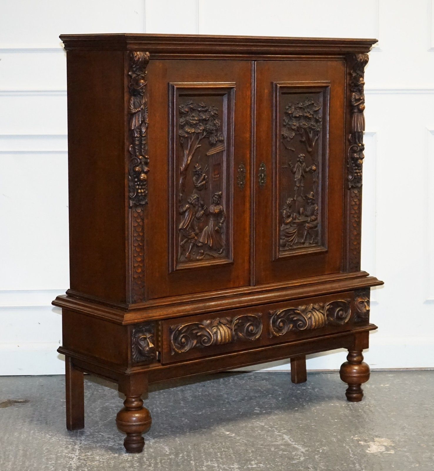 19th Century Renaissance Style French Carved Walnut Cabinet With Shelves photo furniture