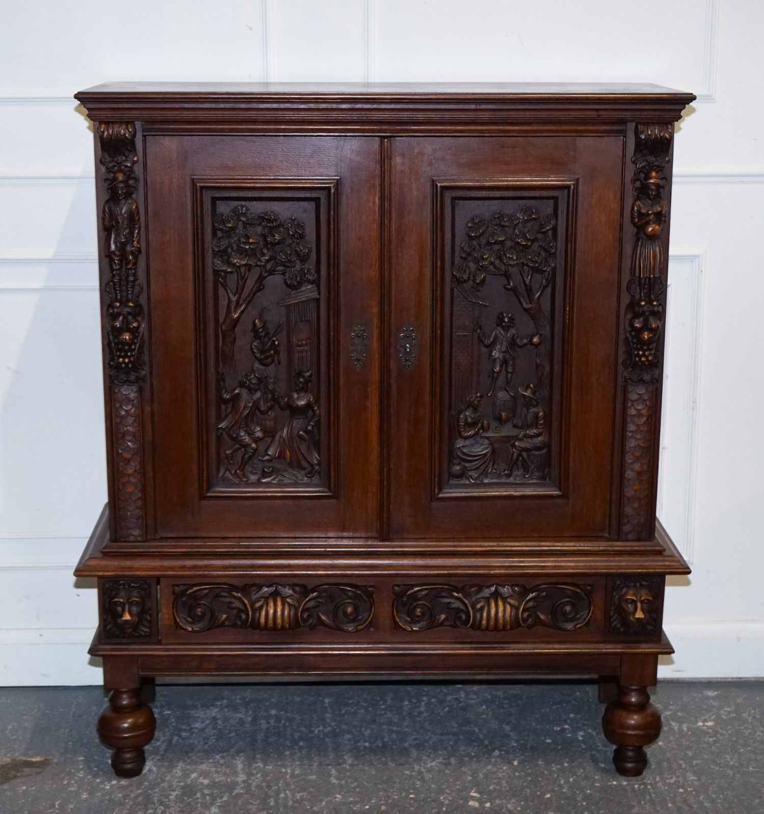 19th Century Renaissance Style French Carved Walnut Cabinet With Shelves photo for sale