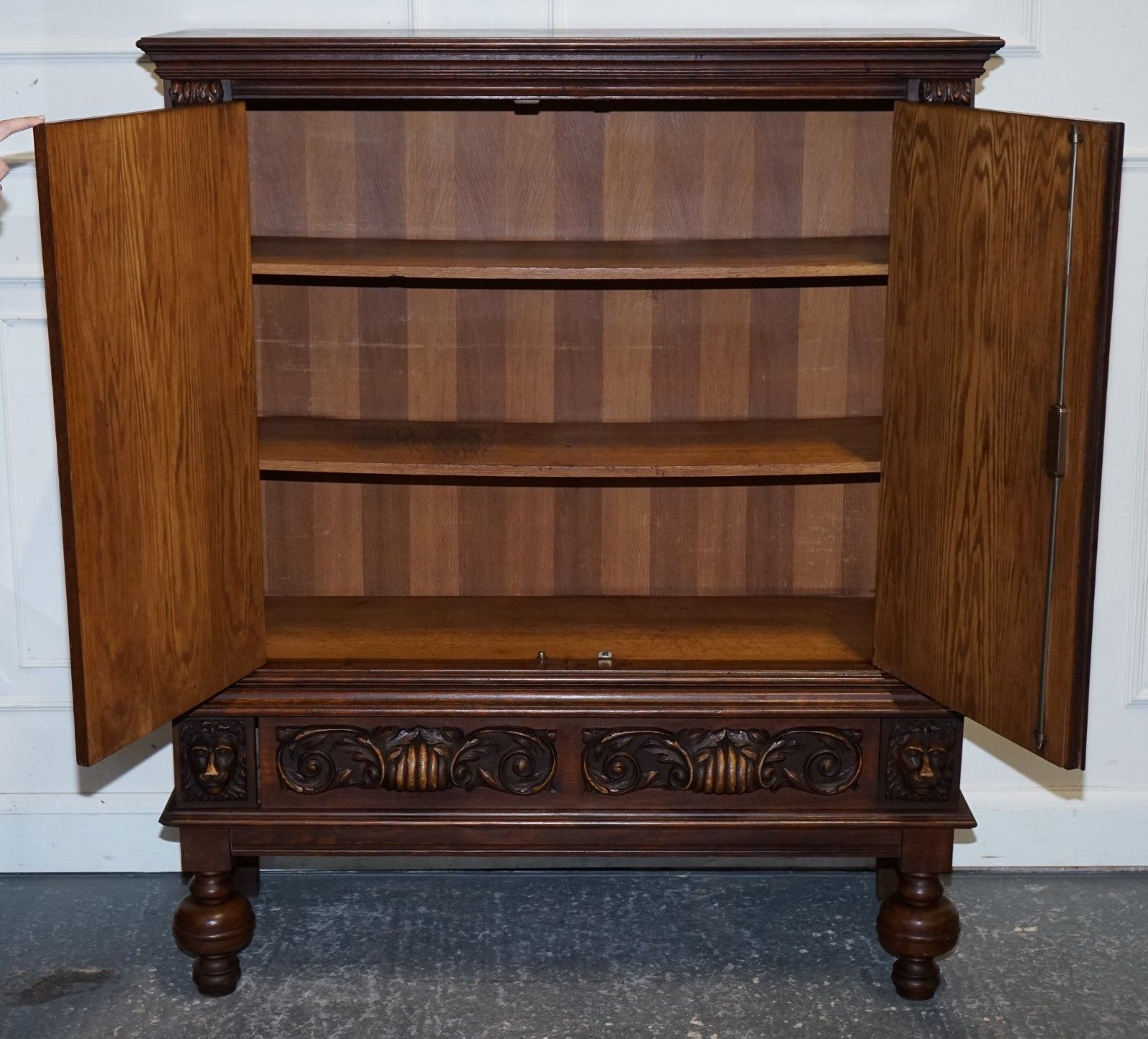 photo vintage 19th Century Renaissance Style French Carved Walnut Cabinet With Shelves