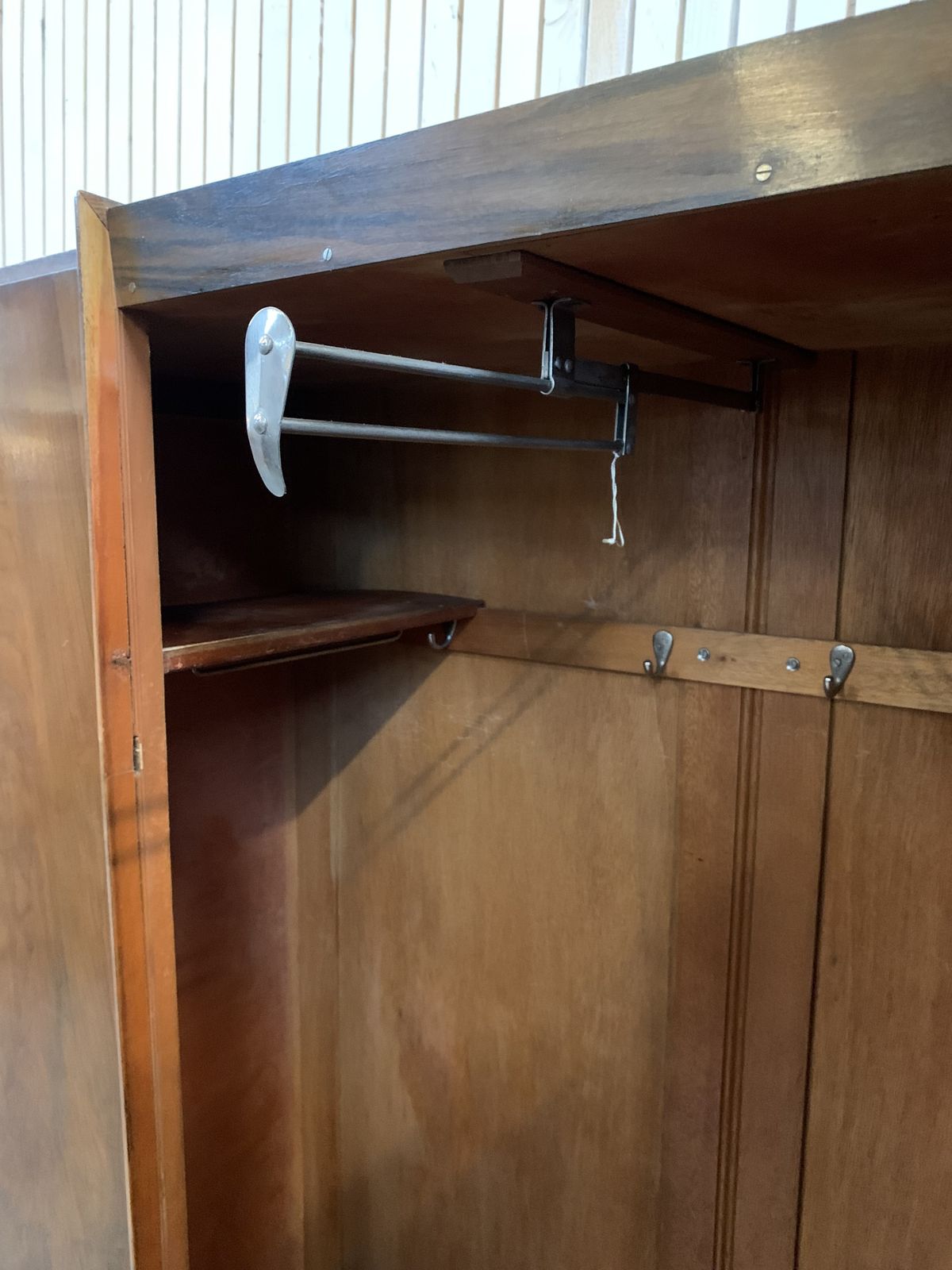 Walnut Veneered Wardrobe In Art Deco Style, Featuring A Single   photo vintage