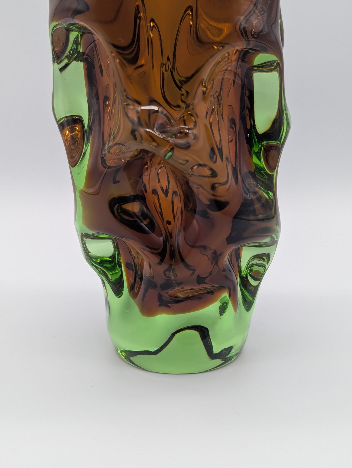 1960s Czech Amber & Green Sommerso “Brain” Vase, Attributed To Pavel Hlava For Borske Sklo (28 Cm) photo buy