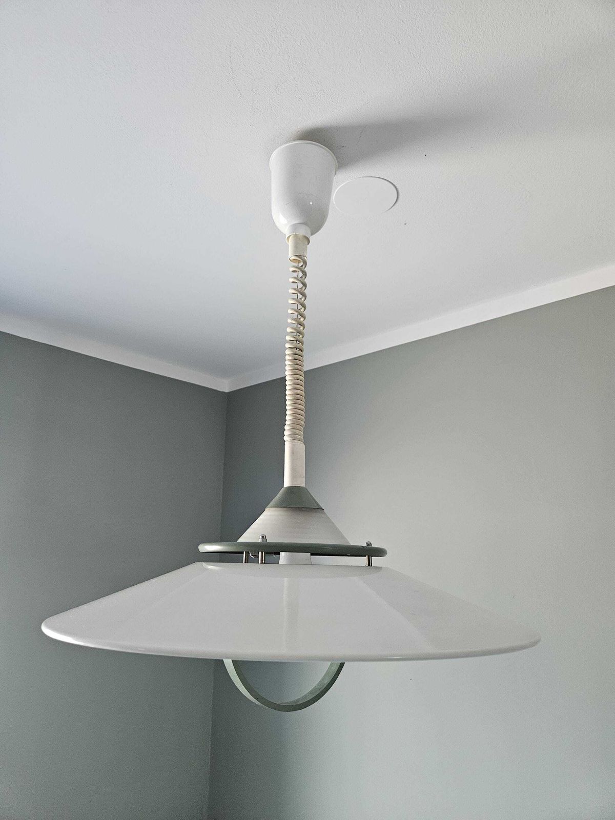 Vintage 80s Pendant Light: Scandinavian Metal Hanging Lamp
