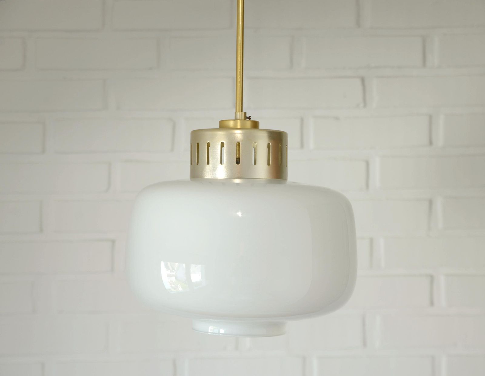 Vintage Scandinavian Pendant Light: White Glass Mid Century Modern Chandelier photo vinterior