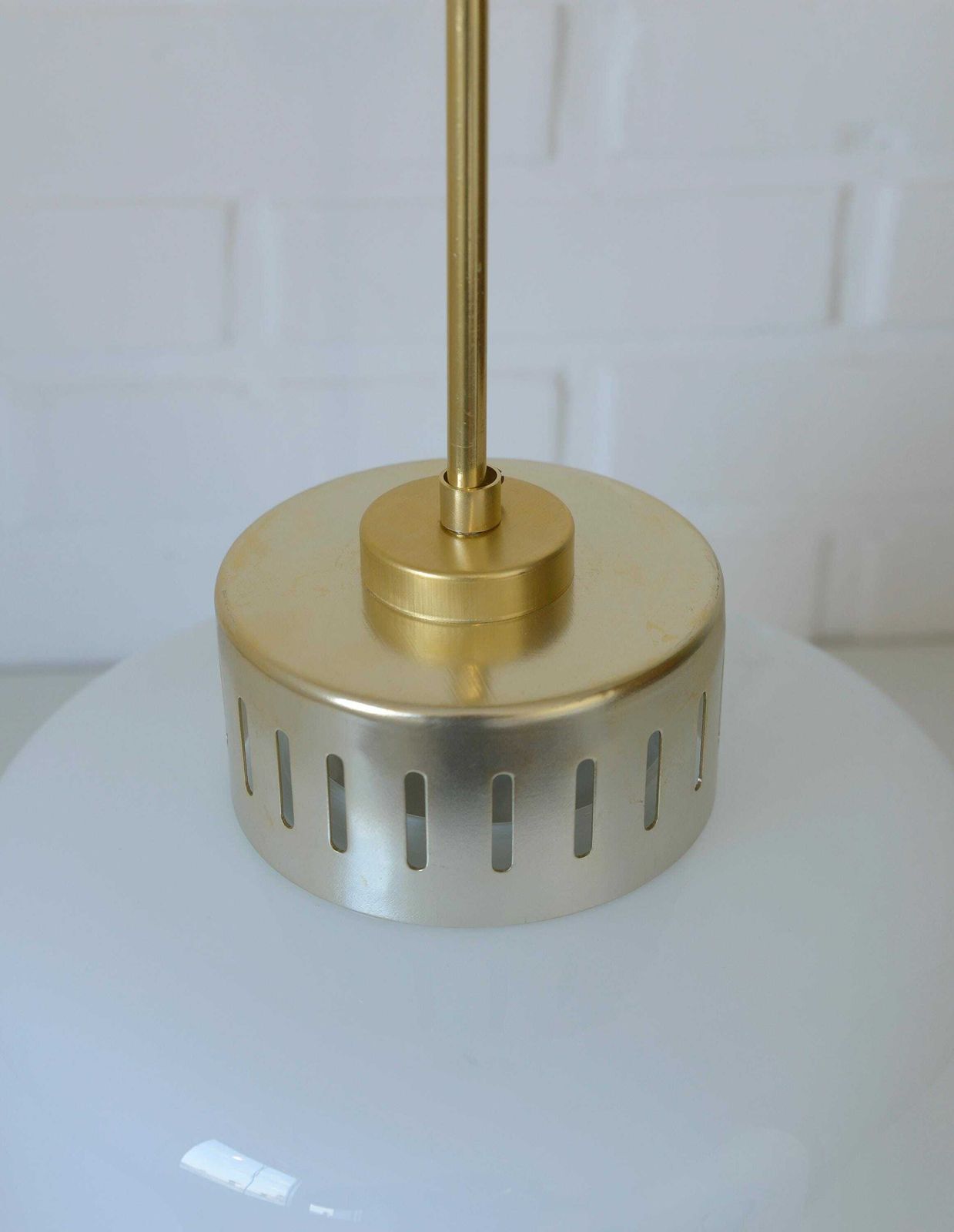 Vintage Scandinavian Pendant Light: White Glass Mid Century Modern Chandelier photo vintage