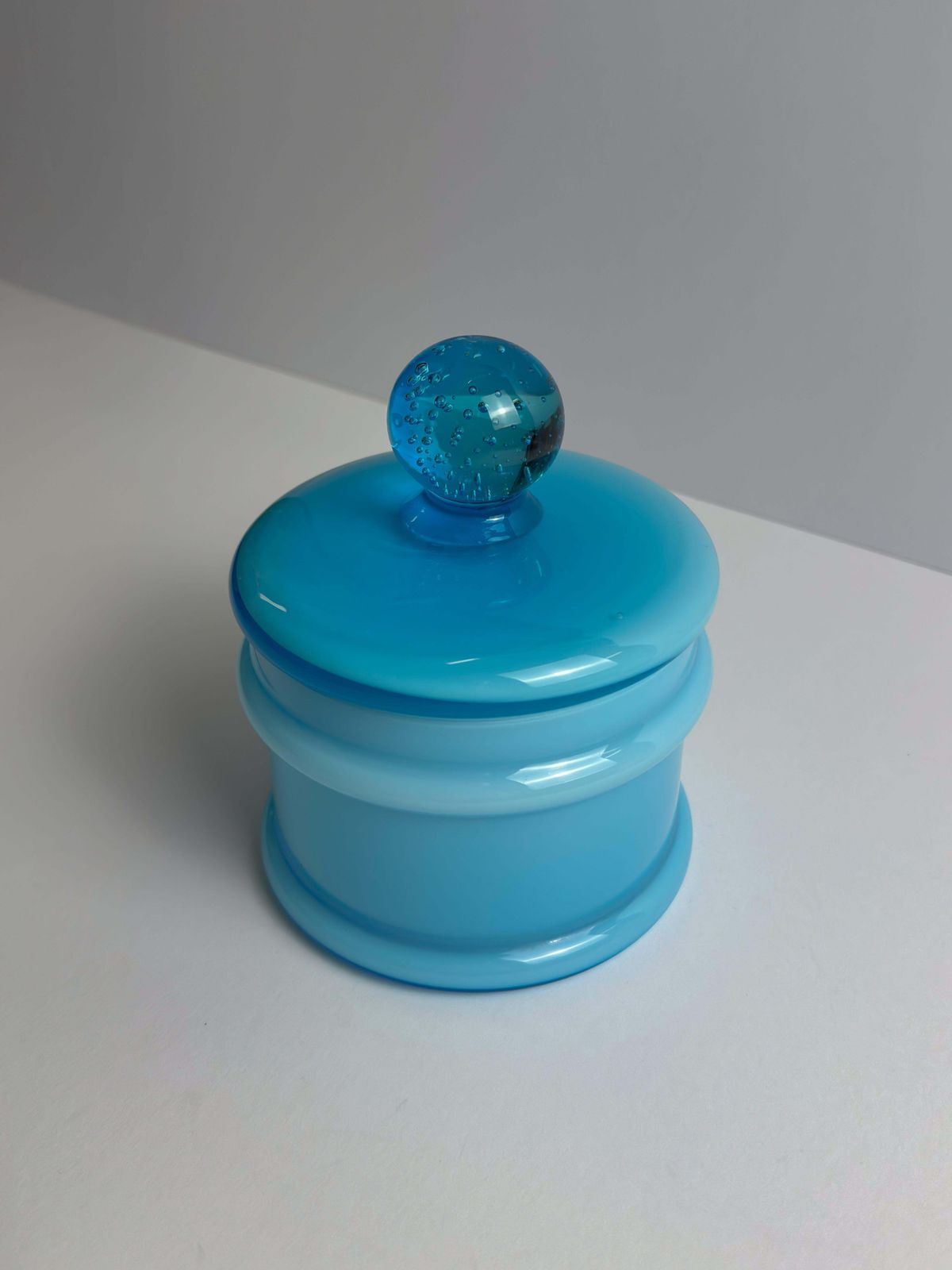Cased Pale Blue Empoli Glass Apothecary Jar By Carlo Moretti, Italy, 1960s photo for sale