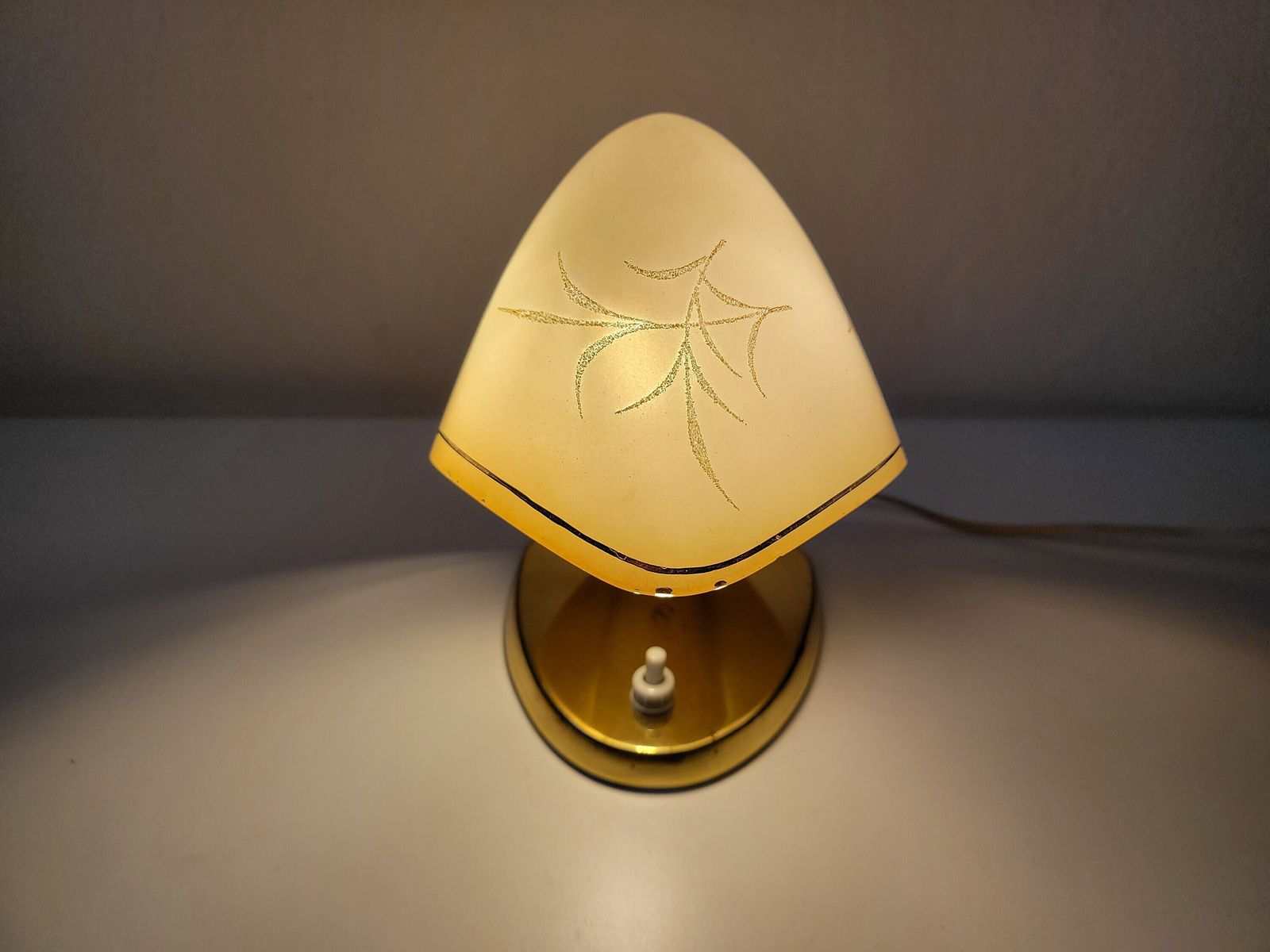 Rupert Nikoll Vintage Table Lamp: Beige Glass, Gold Metal, Mid Century Desk Lamp photo buy