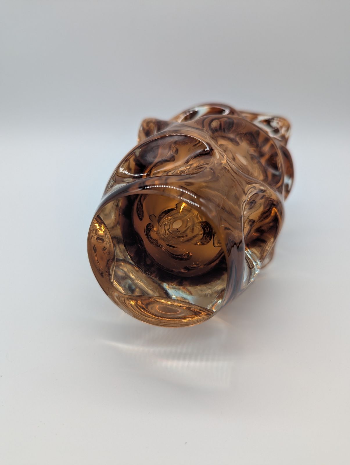 photo for sale 1960s Czech Amber & Green Sommerso “Brain” Vase — Attributed To Pavel Hlava For Borské Sklo — 26 Cm