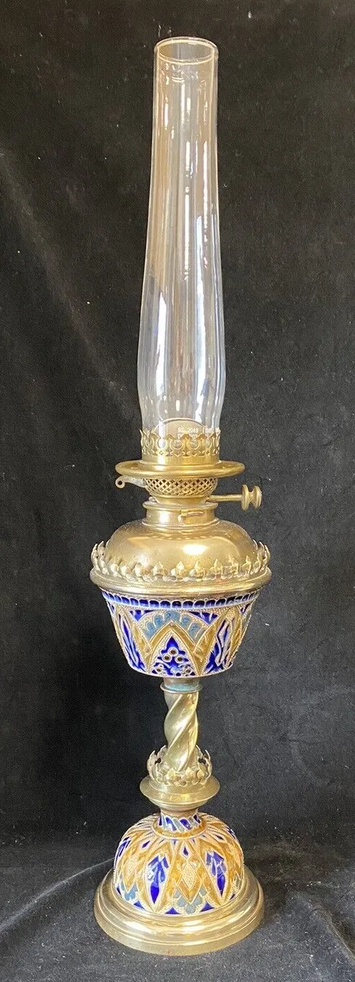 Beautiful Doulton Lambeth Stoneware Oil Lamp By J Hinks & Son