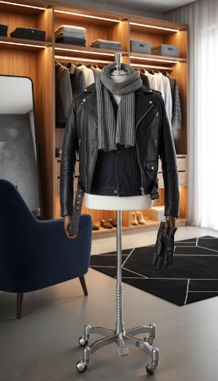 Vintage High End Male Mannequin Torso With Articulated Mahogany Arms.