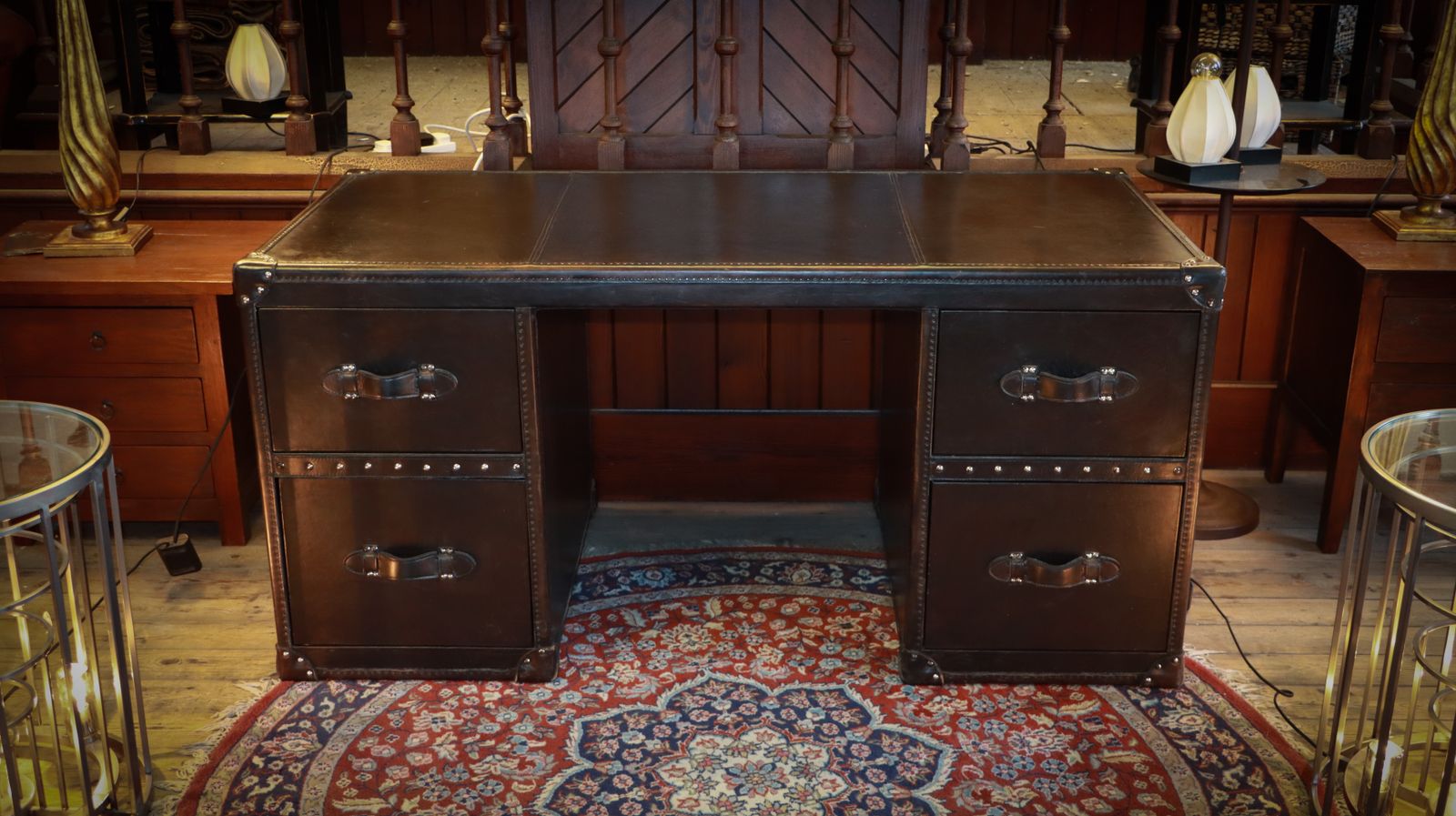 Stunning Timothy Oulton Halo Stoneyhurst Mayfair Leather Desk Destroyed Black photo for sale