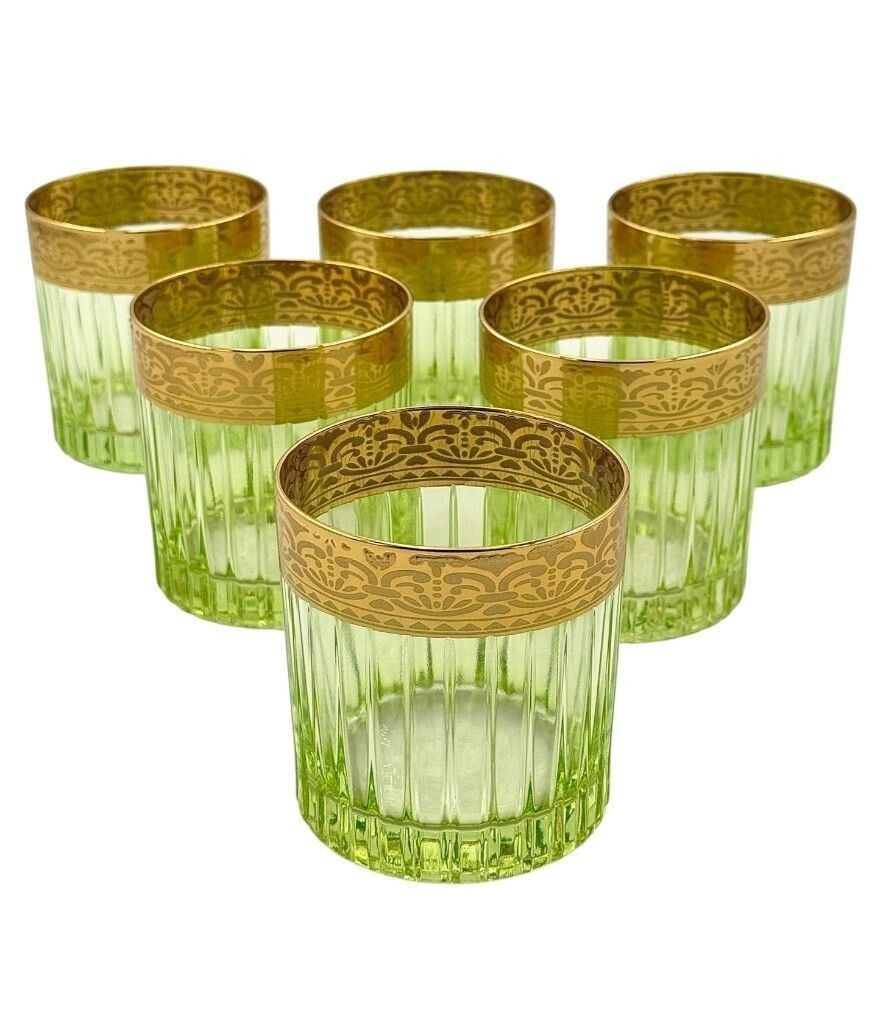 A Set Of Six Italian Artemisia Green Crystal Tumblers With 24 Ct Gold Decoration