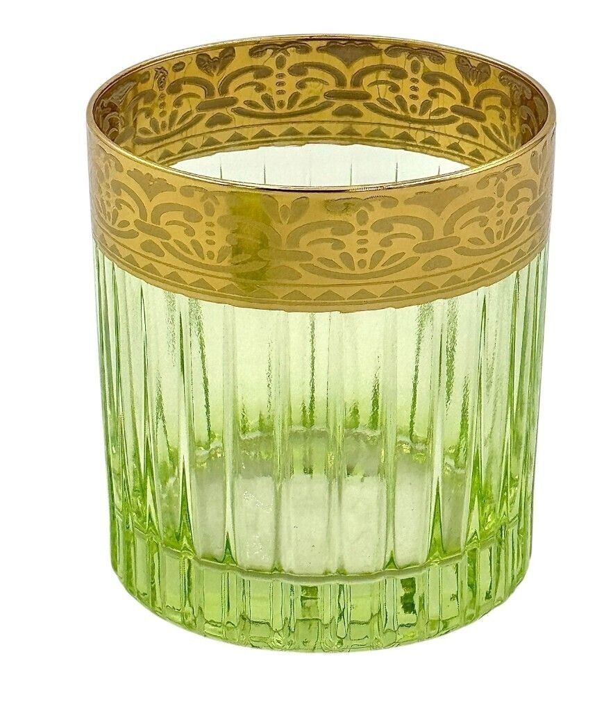 Home Decor A Set Of Six Italian Artemisia Green Crystal Tumblers With 24 Ct Gold Decoration photo