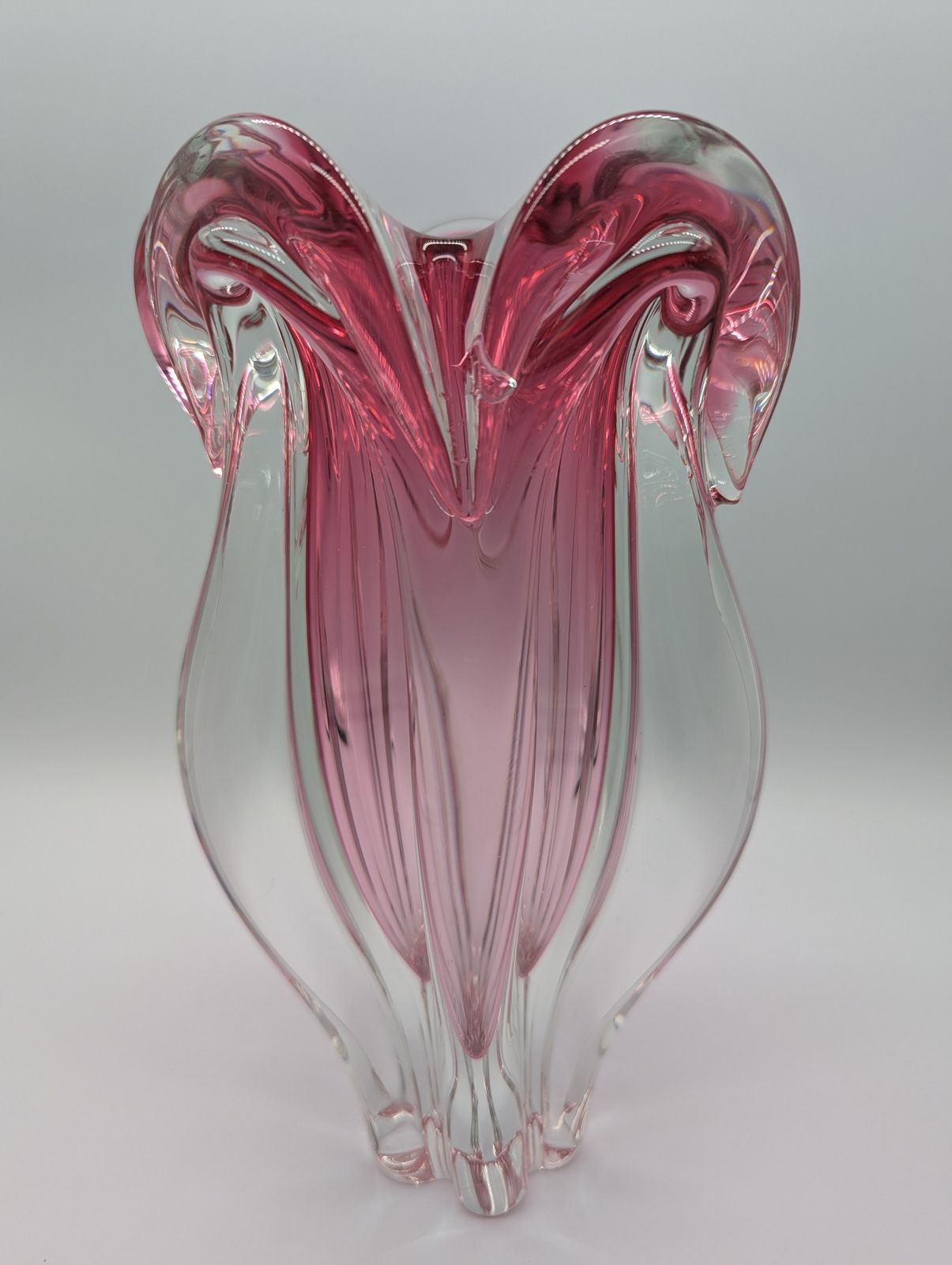 285.0 Large Josef Hospodka Pink Sommerso Vase, Chřibská Glassworks, 1960s (27 Cm, 3.6 Kg) photo