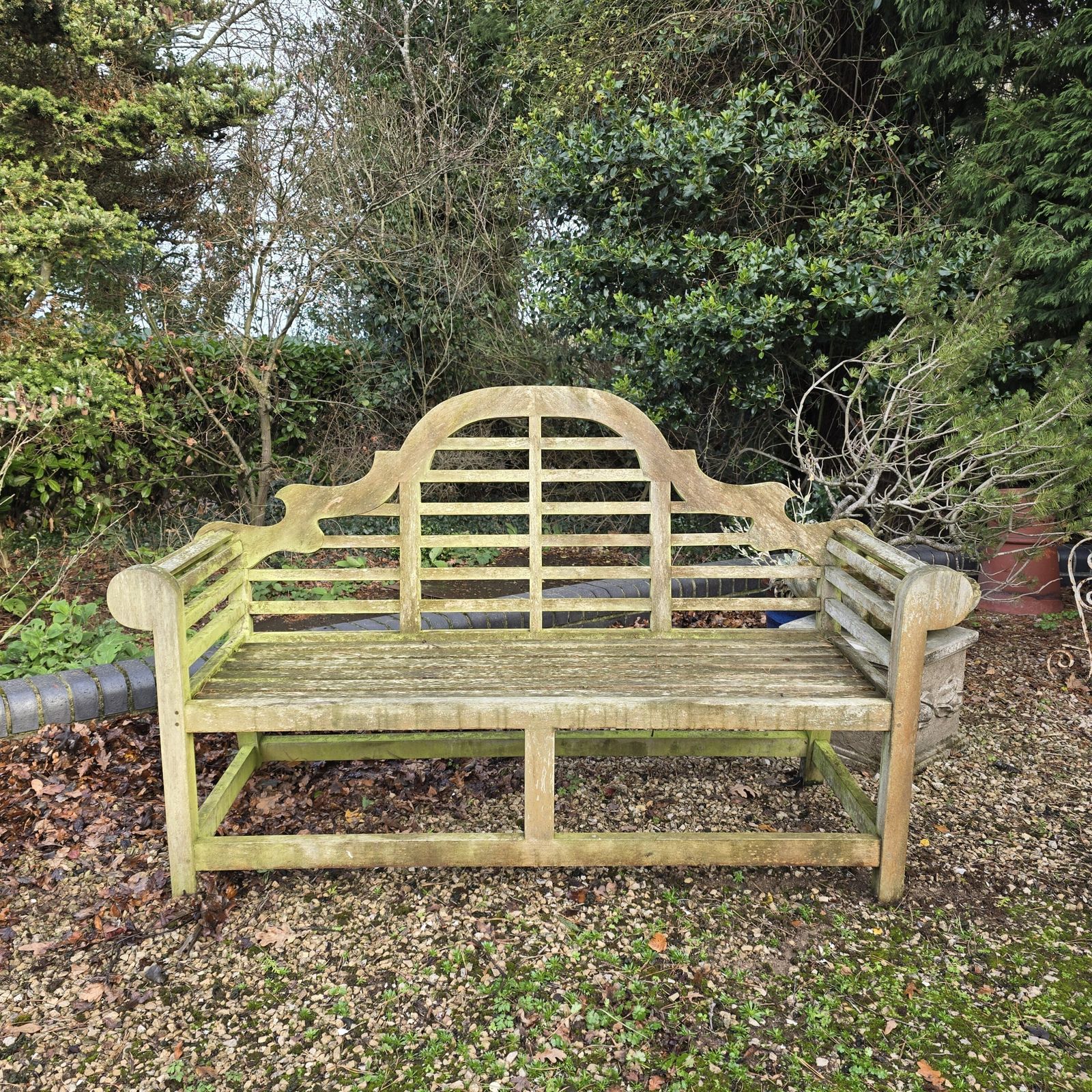Silvered Teak Garden Bench, 1930s
