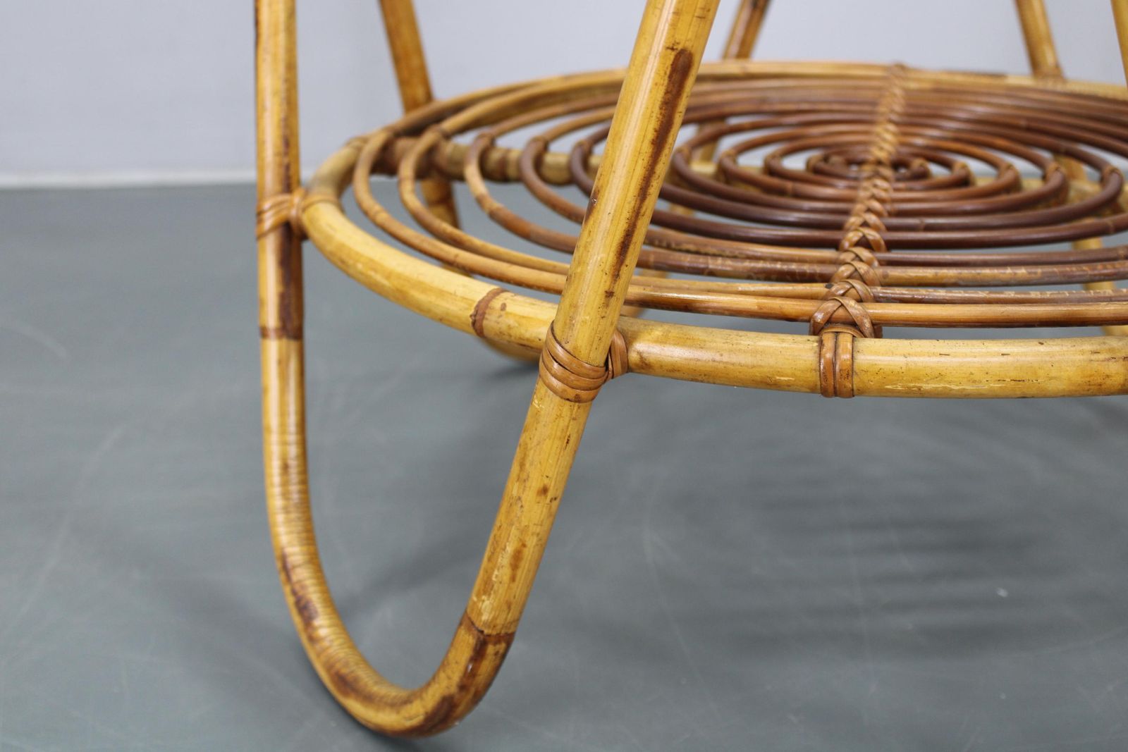 Furniture 1960s Italian Rattan Coffee Table With Glass Top, Mid Century Round Design photo