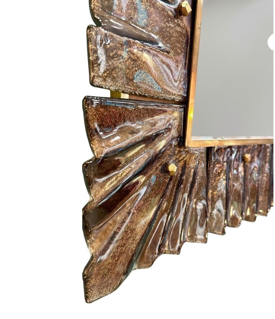4950.0 A Stunning Italian Bronze Murano Glass Frammed Mirror With Brass Inner Frame photo