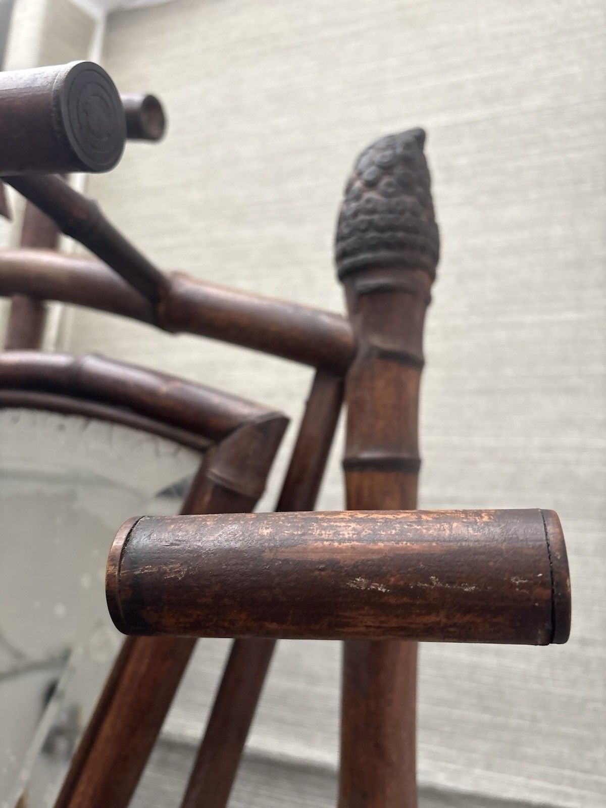 photo buy French Antique Bamboo Hat Coat Umbrella Stand Fan Shaped Beveled Mirror 1800s