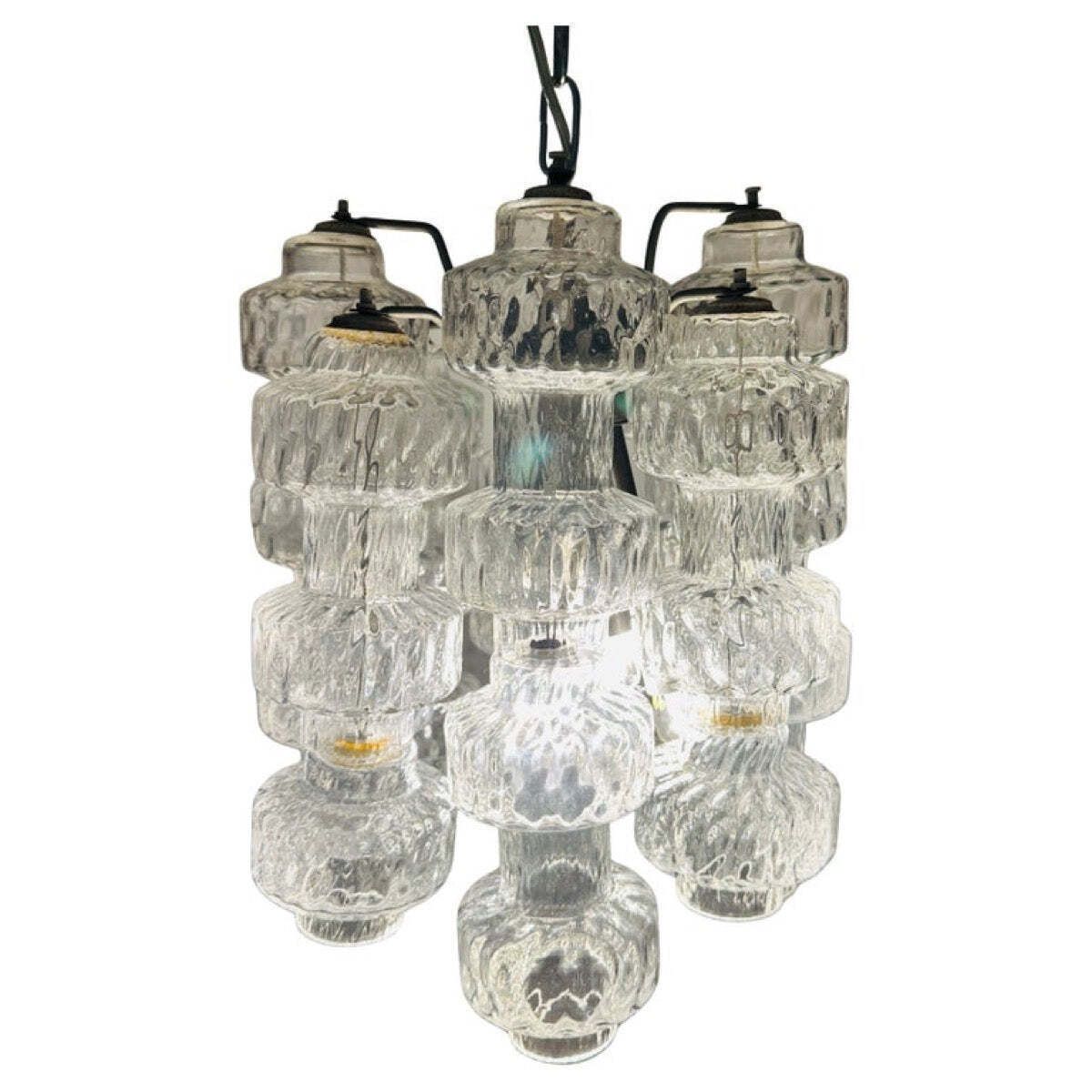 1960s Italian Murano Dumbbell Murano Clustered Glass Chandelier By Venini