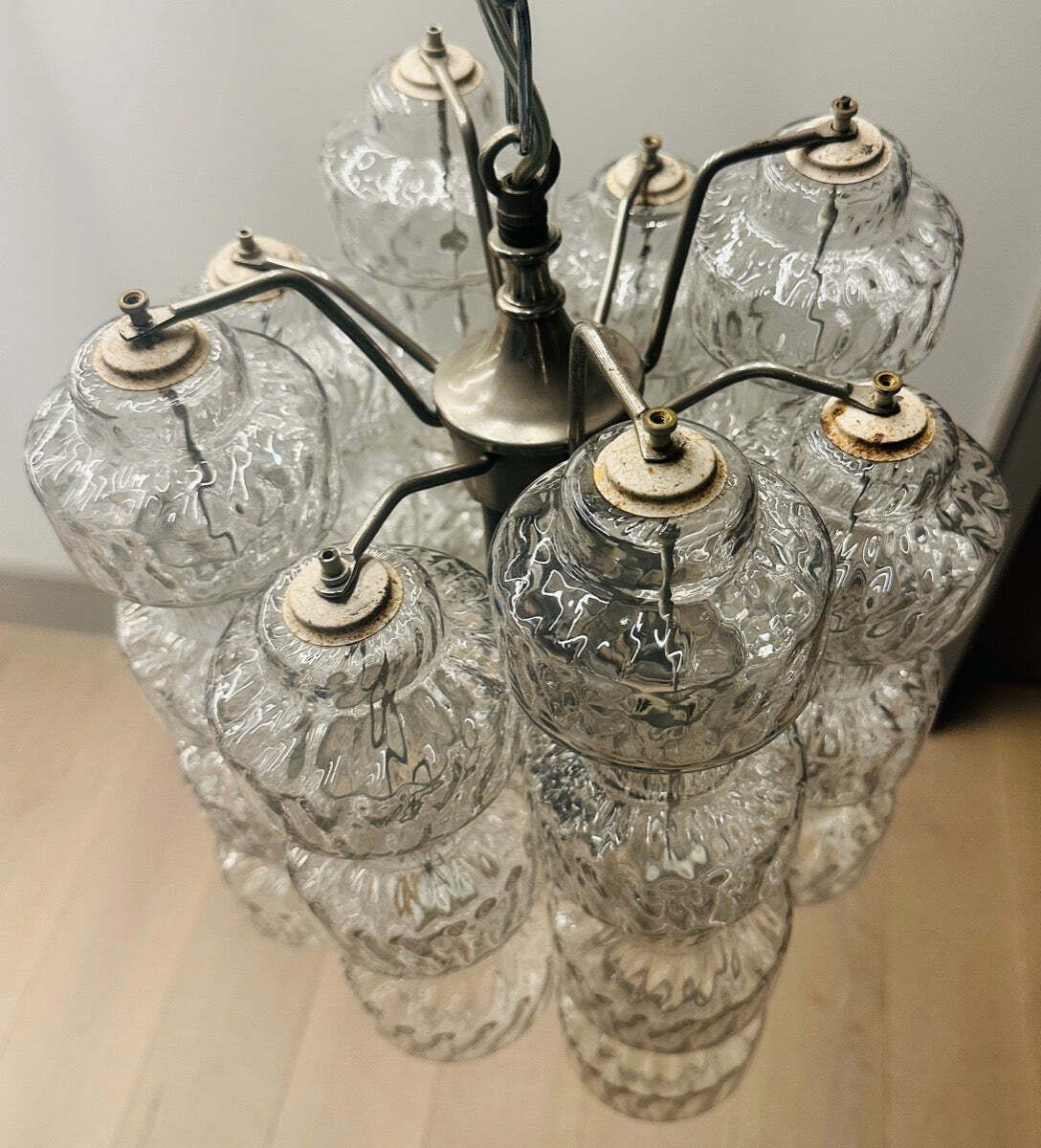 photo vintage 1960s Italian Murano Dumbbell Murano Clustered Glass Chandelier By Venini