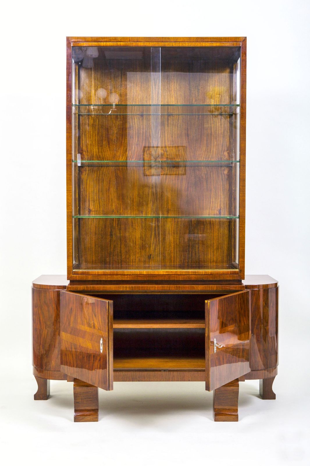 Restored Art Deco Display Cabinet , Walnut And Glass, Polished, France, 1920s photo for sale