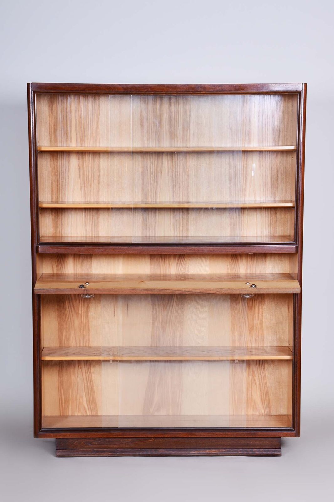 Original Art Deco Bookcase, Ash, Mahogany, Revived Polish, Czech. 1940s photo 750.0