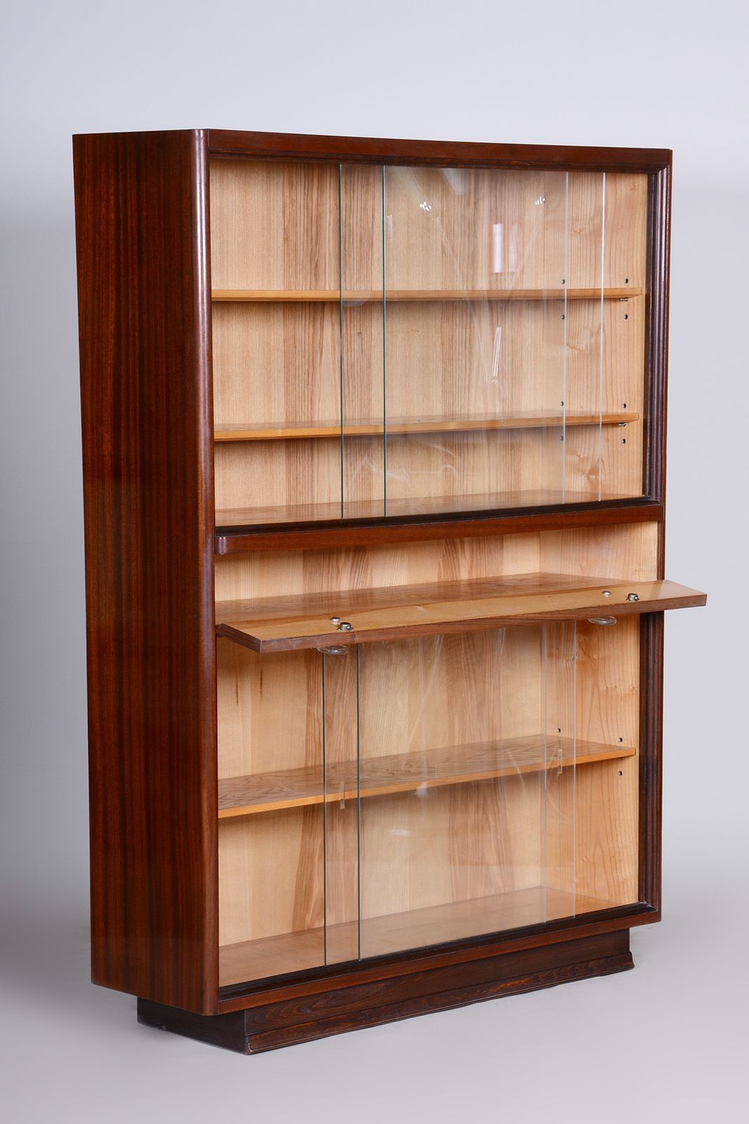 Original Art Deco Bookcase, Ash, Mahogany, Revived Polish, Czech. 1940s photo vinterior