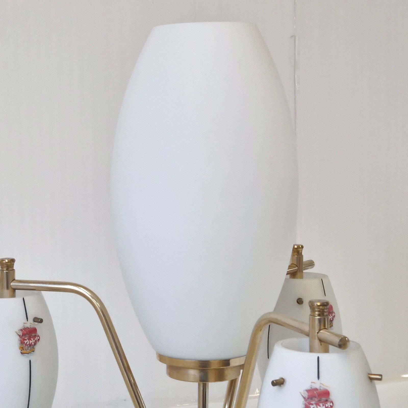 Vintage 1950 House Arlus Metal Brass & Opaline Glass Floor Lamp 50s Rockabilly photo vinterior