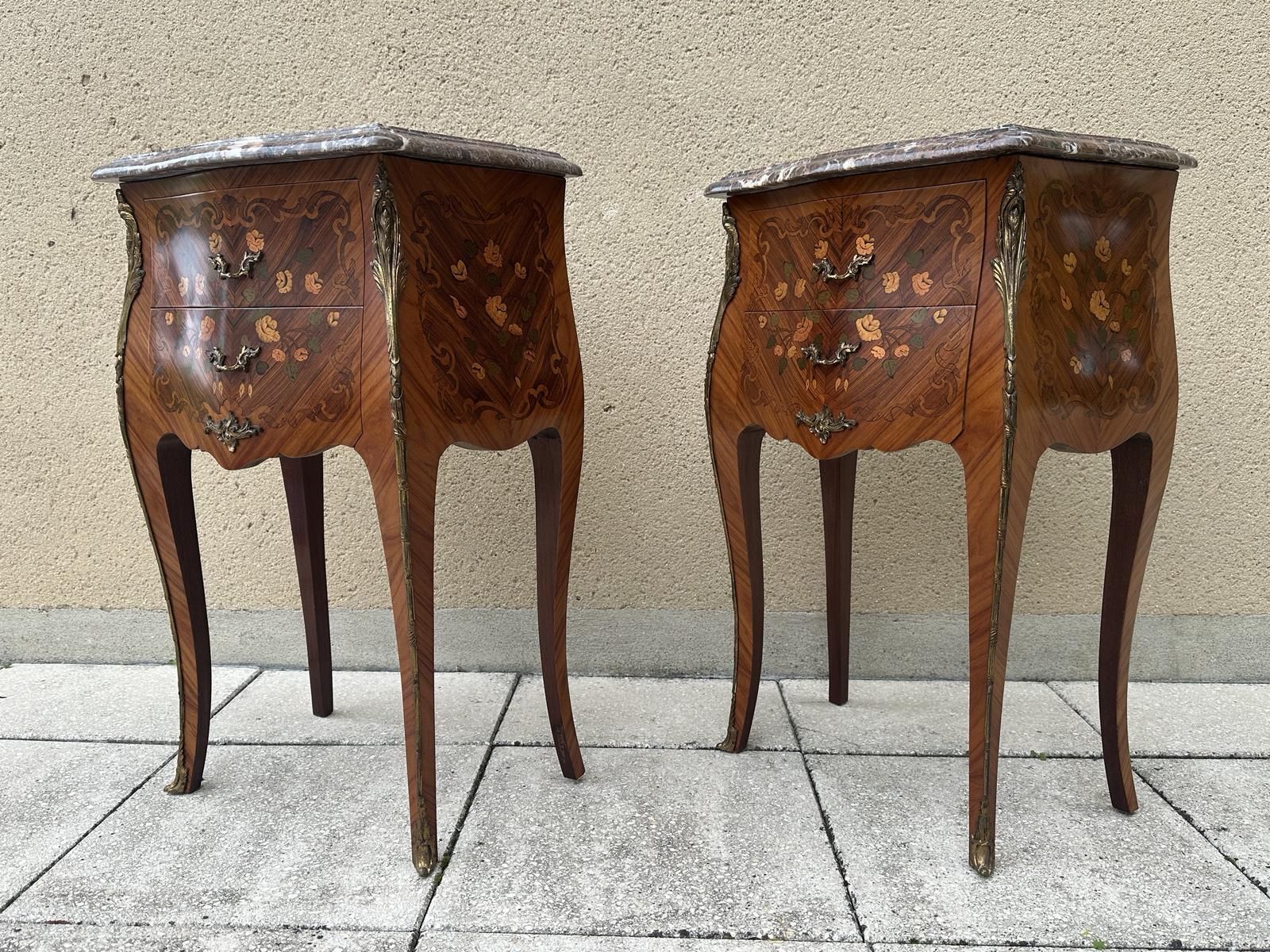Pair Of French Antique Marquetry Bedside Tables Cabinets photo furniture