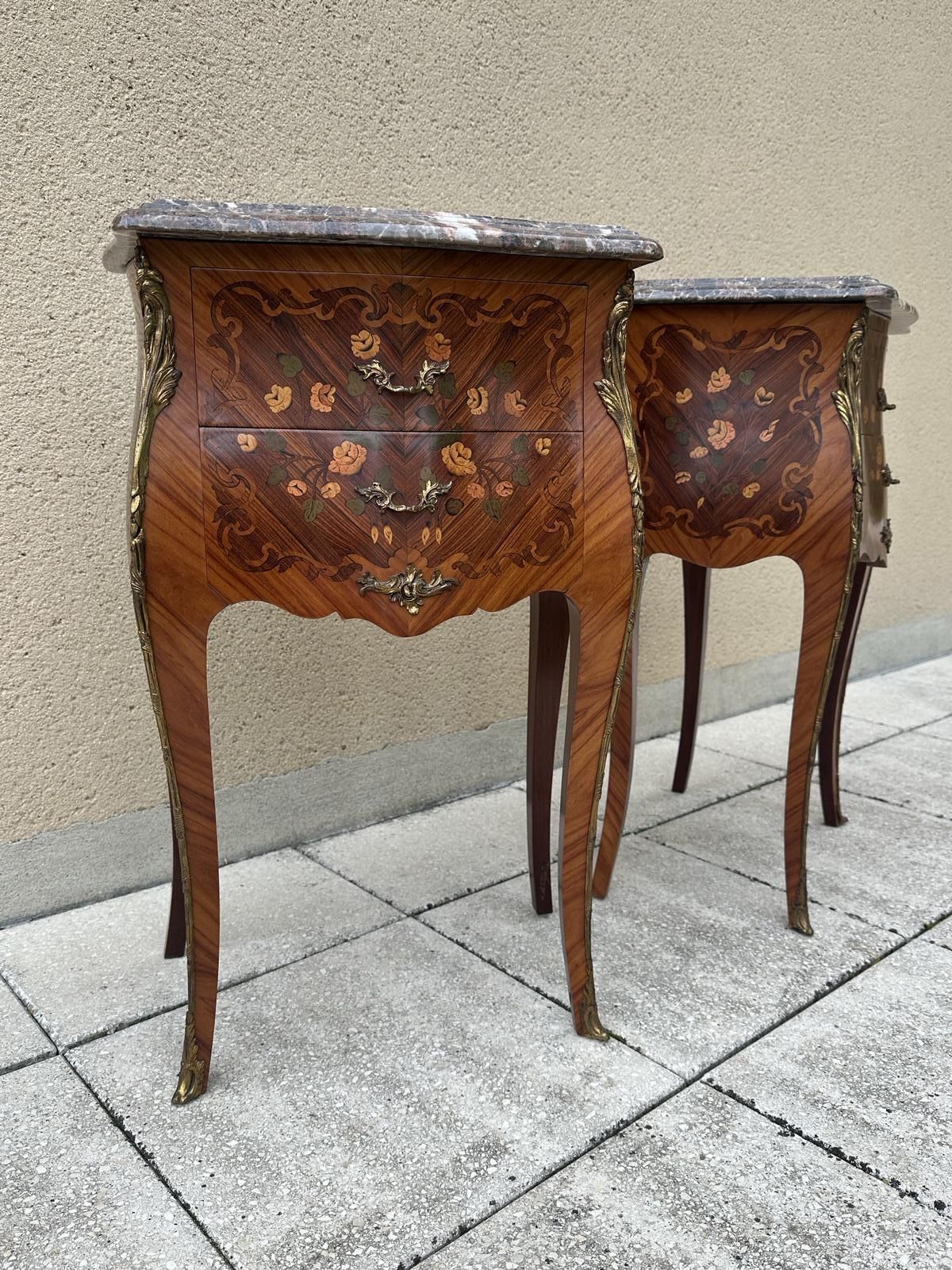 Pair Of French Antique Marquetry Bedside Tables Cabinets photo Furniture