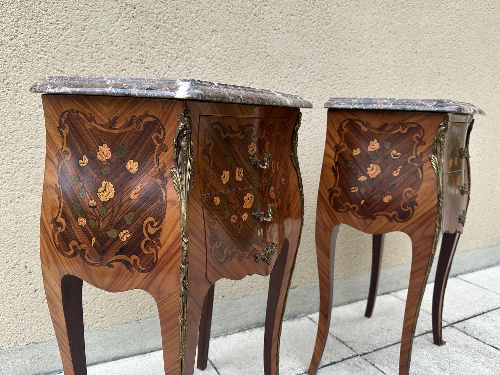 photo for sale Pair Of French Antique Marquetry Bedside Tables Cabinets